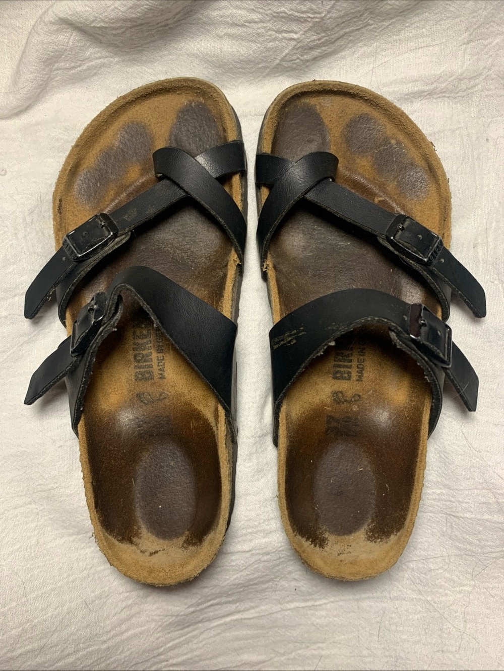 Preowned Birkenstock Women’s Strappy Leather Buckle Sandals Black EU 37/ US 6